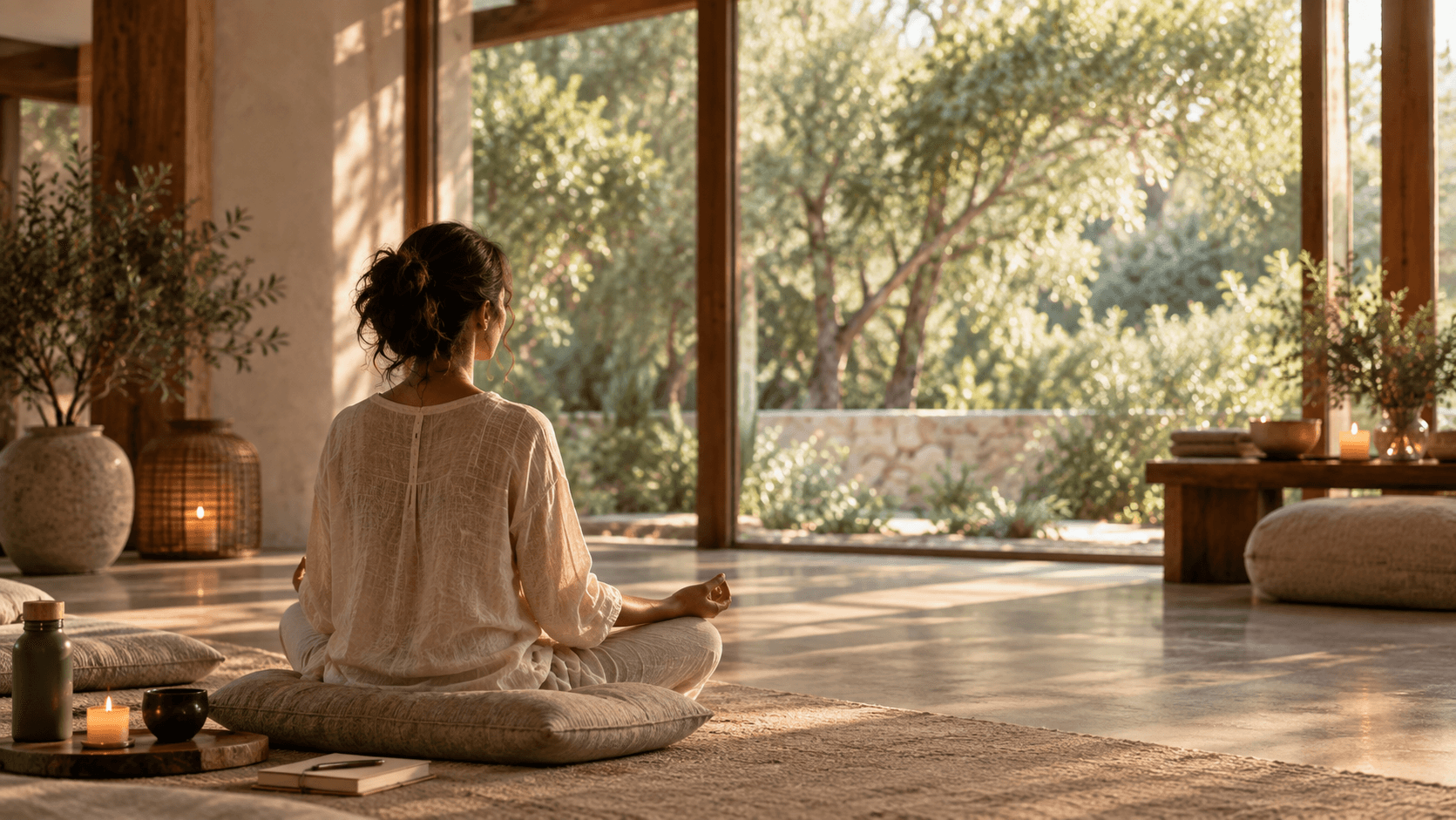 A quiet moment of meditation overlooking a garden